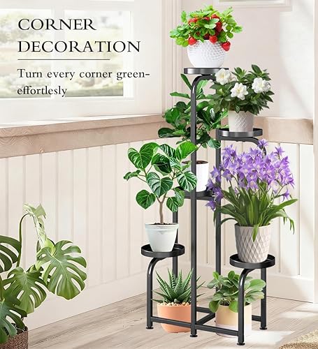 Miniatura 3 de Soporte para plantas para interiores y exteriores, 4 niveles y 5 macetas, estante alto de metal para flores, estantería resistente para múltiples