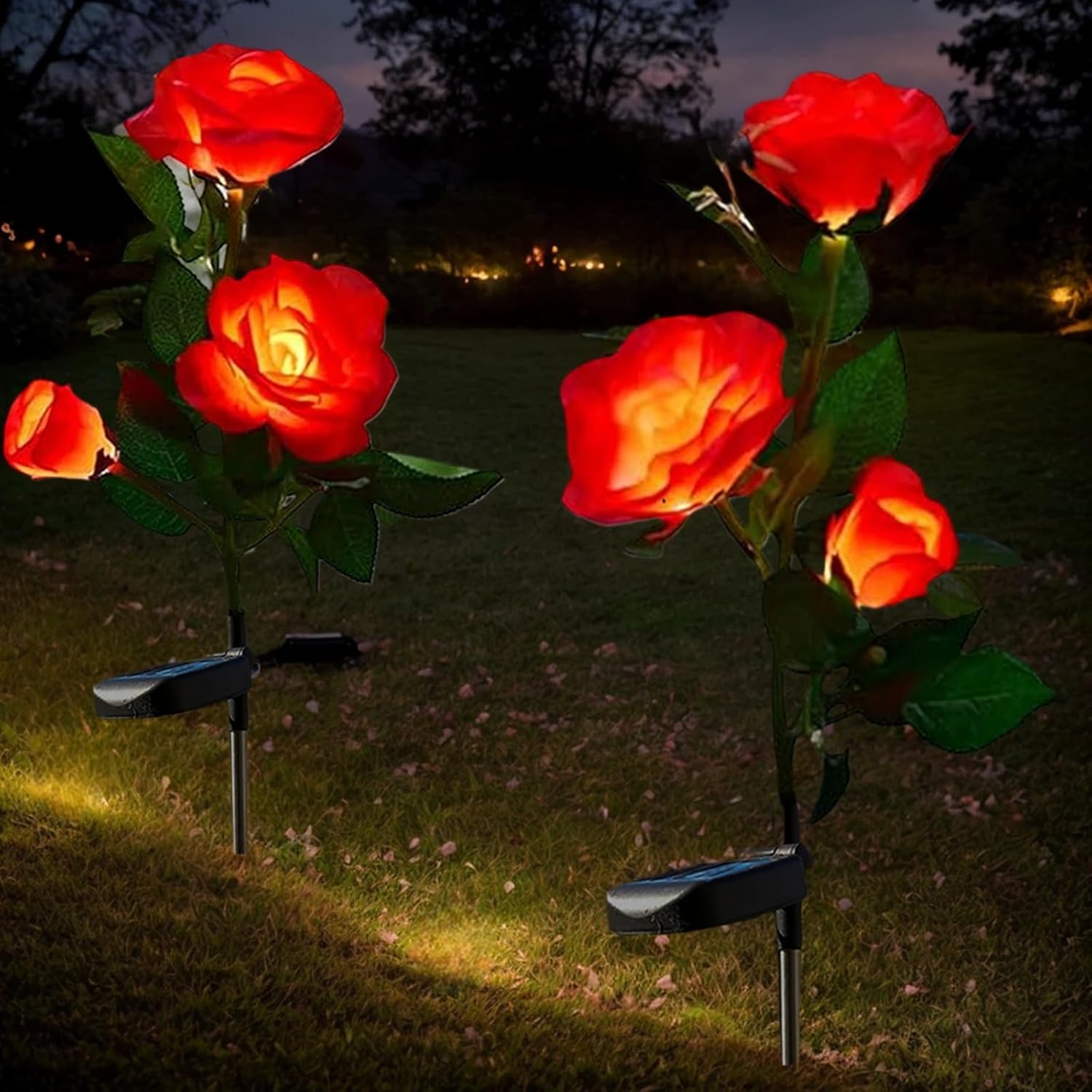 Hqynss Photo voltaic Lights for Out of doors Backyard Balcony Ornament,Pack of two, IP65 Waterproof Photo voltaic Flowers Backyard Lighting,Photo voltaic Plug for Out of doors Balcony Flower Containers Patio Ornament,(RoseB)