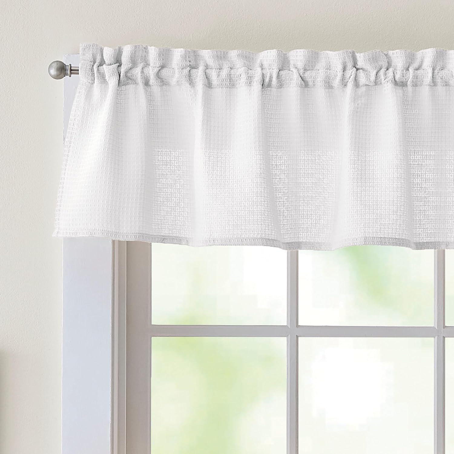 Curtainworks Waffle Weave Tier & Valance Set, 58 x 36 in, White, 3-Piece