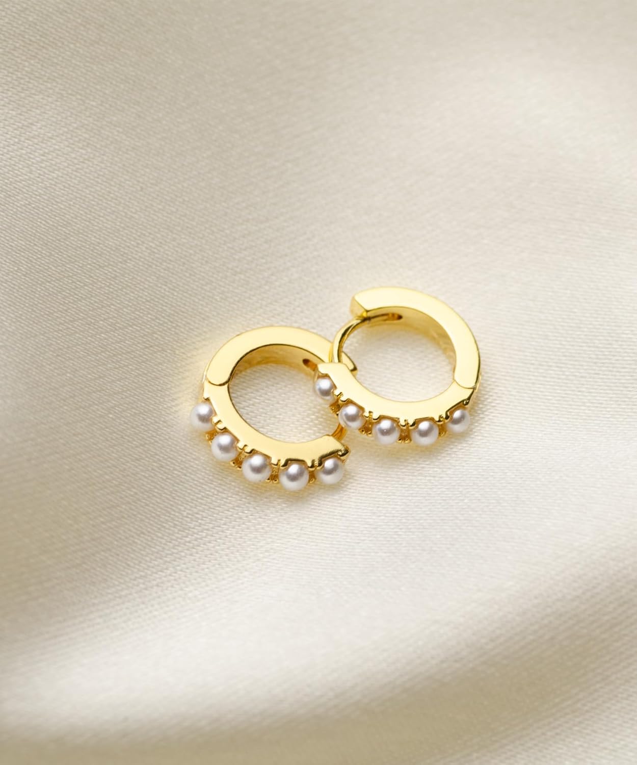 LAVLA Pearl Huggie Earrings | 14k Gold Plated or Silver Small Tiny Pearl Hoop Earrings For Women - Image 7
