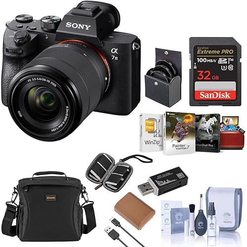 Sony Alpha a7 III Mirrorless Digital Camera with FE 28-70mm Lens - Bundle, Shoulder Bag, 64GB SD Card, Card Reader, SD Card Case, PC & Mac Software Kit, Extra Battery, 55mm Filter Kit