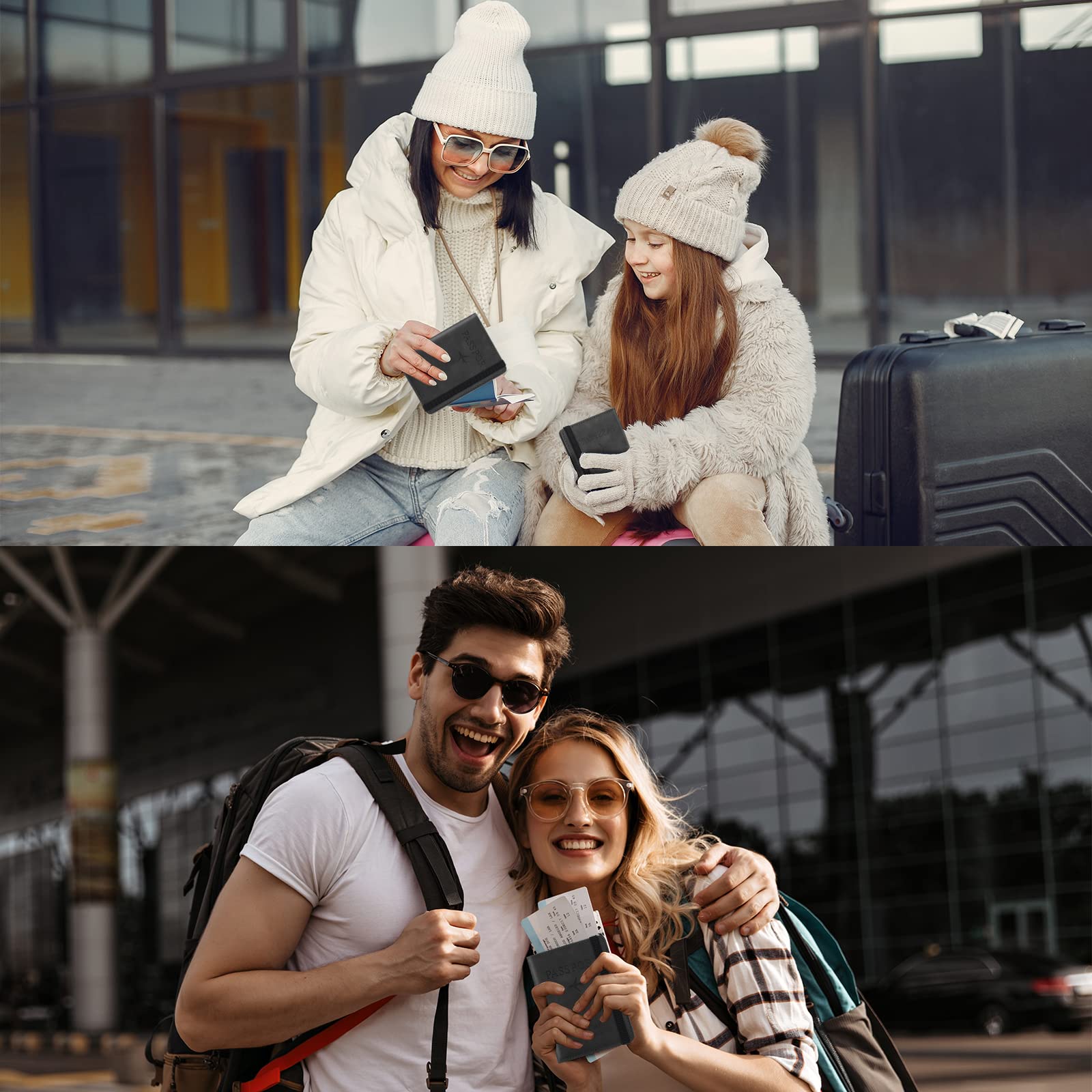 Sciphylia Porta Passaporto Custodia Passaporto da Viaggio con Blocco RFID Pelle PU Portadocumenti Viaggio Durevole Accessori Con Multifunzione, Nero Scuro