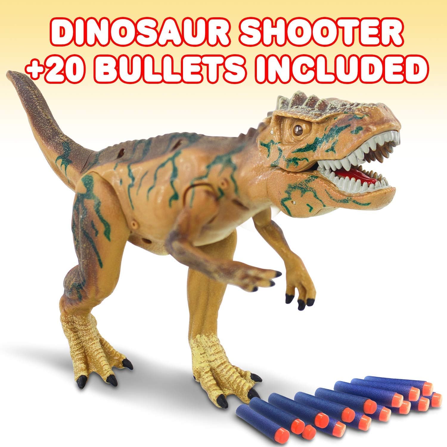 ArtCreativity Ejection Dinosaur Gun, Light Up Dinosaur Toy Blaster with 20 Bullets and Roaring Sound for Boys and Girls, Best for Kids 3+