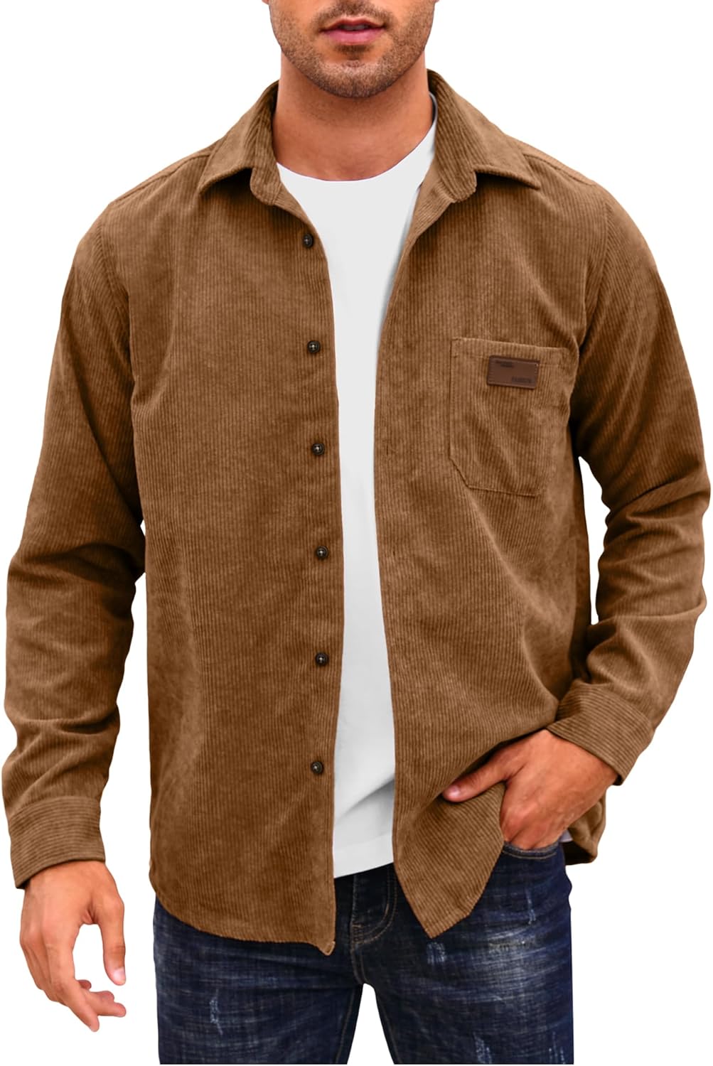 Comdecevis Mens Corduroy Shirts Jacket Button Down Long Sleeve Work Shirts Shackets with Pocket