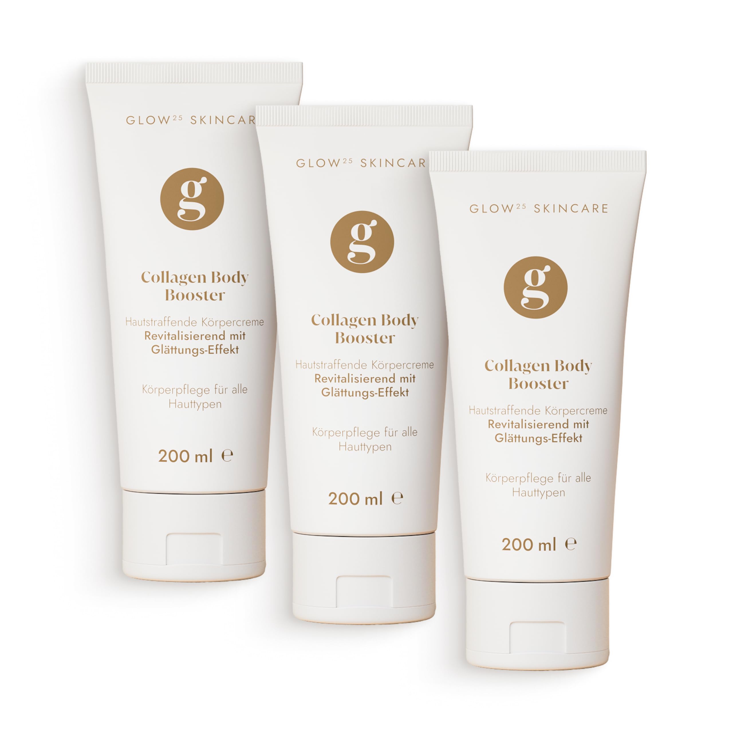 Glow25® Body Booster Creme [200 ml x 3] | Kollagen Creme | mit Hyaluronsäure und Capsaicin | Körper Lotion
