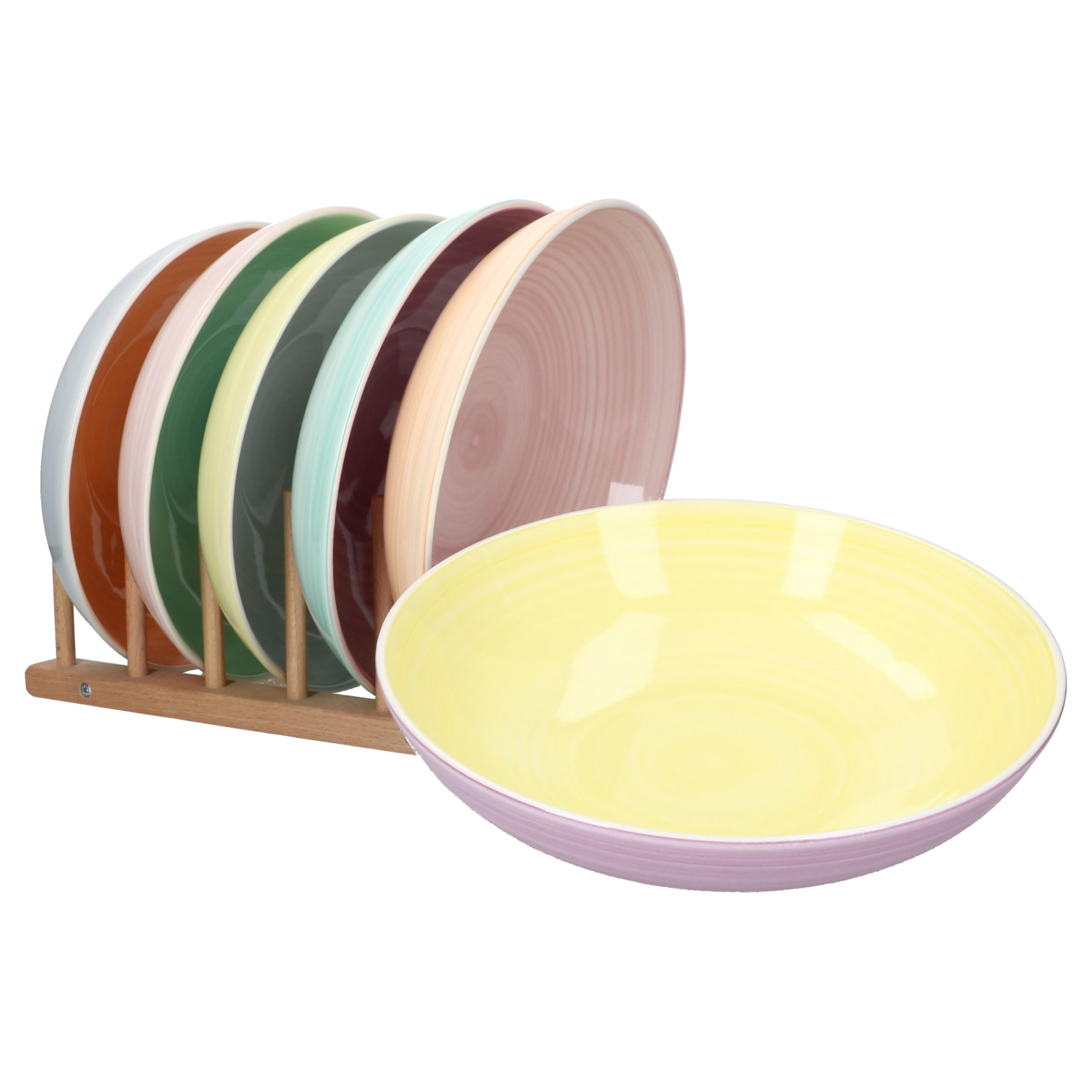MamboCat Pastello 6-częściowy zestaw talerzy do spaghetti I Ø 23,5 cm, 800 ml I kolorowe talerze kamionkowe w pastelowych kolorach dla 6 osób I głębokie talerze do makaronu, sałatek, misek, zup itp. I