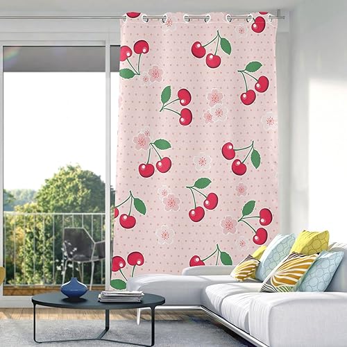 Miniatura 6 de Cortinas opacas con diseño de cerezos rojos dulces para dormitorio, con aislamiento térmico, ojales, cortinas opacas para puerta corrediza, cortinas