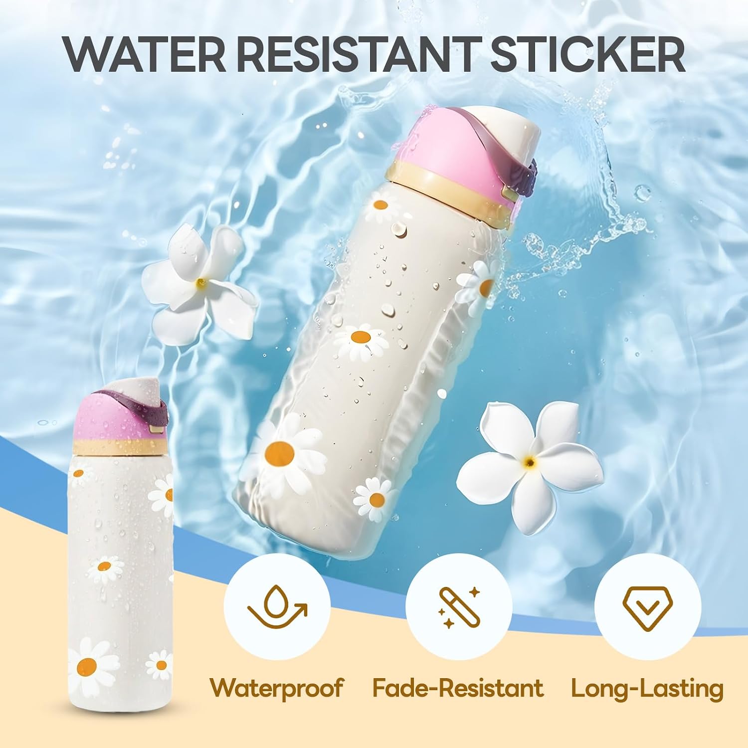 4PCS Daisy Stickers for Owala Water Bottle, Stickers Waterproof Compatible with Urban Outfitters Owala Bottles, Tumbler Cup Accessories Decal Decorate image 4