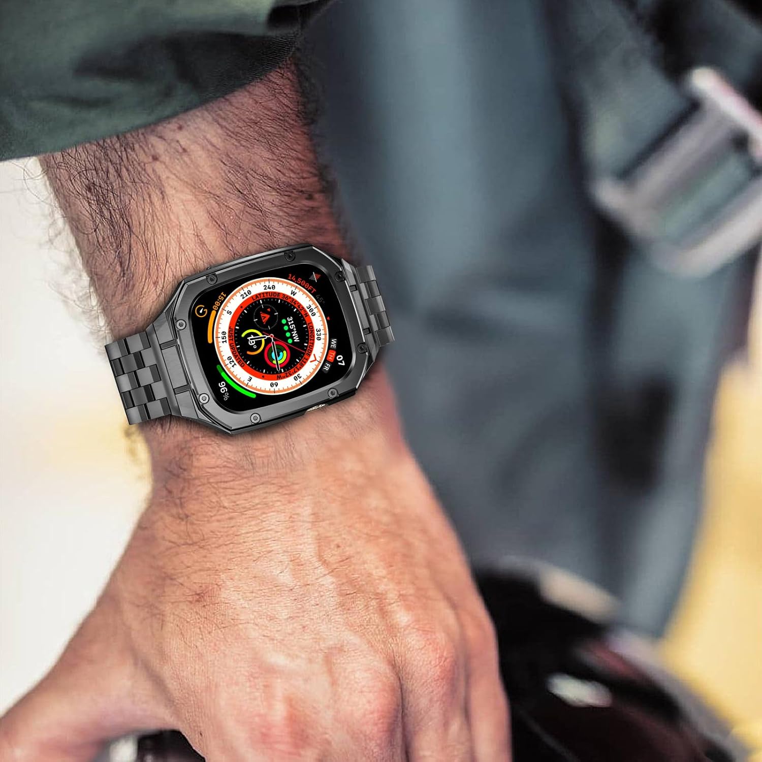 MioHHR Stainless Steel Watch Case with Bands Compatible with Apple Watch Band 49mm(Ultra 3/2/1), Metal Cover Bumper with iWatch Bands for Apple Watch 49mm Ultra 3/2/1, Space Gray - Image 6