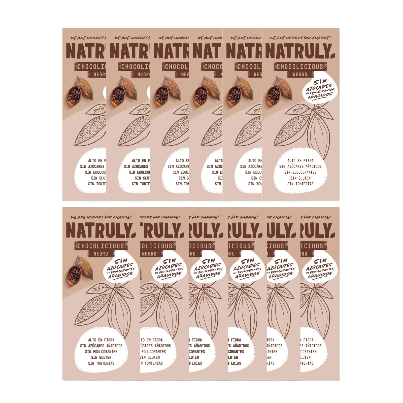 NATRULY Tableta de Chocolate Negro sin Azúcar y sin Edulcorantes con Fibra de Achicoria, sin Gluten, Chocolate 72% -Pack 12x85 g