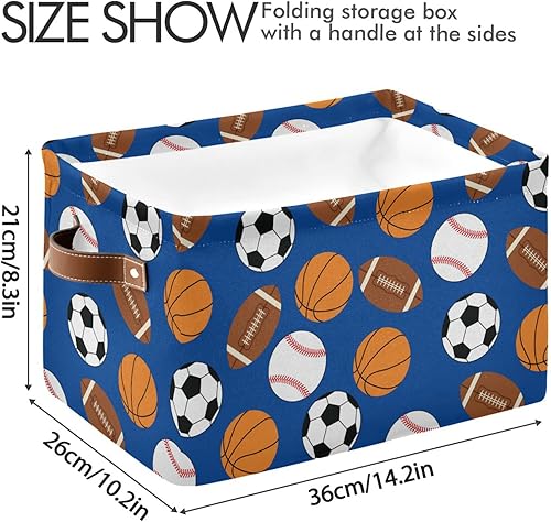 Miniatura 3 de Cesta de almacenamiento rectangular  Caja de almacenamiento plegable para deportes de fútbol, béisbol, baloncesto, fútbol, fútbol, fútbol, con asas