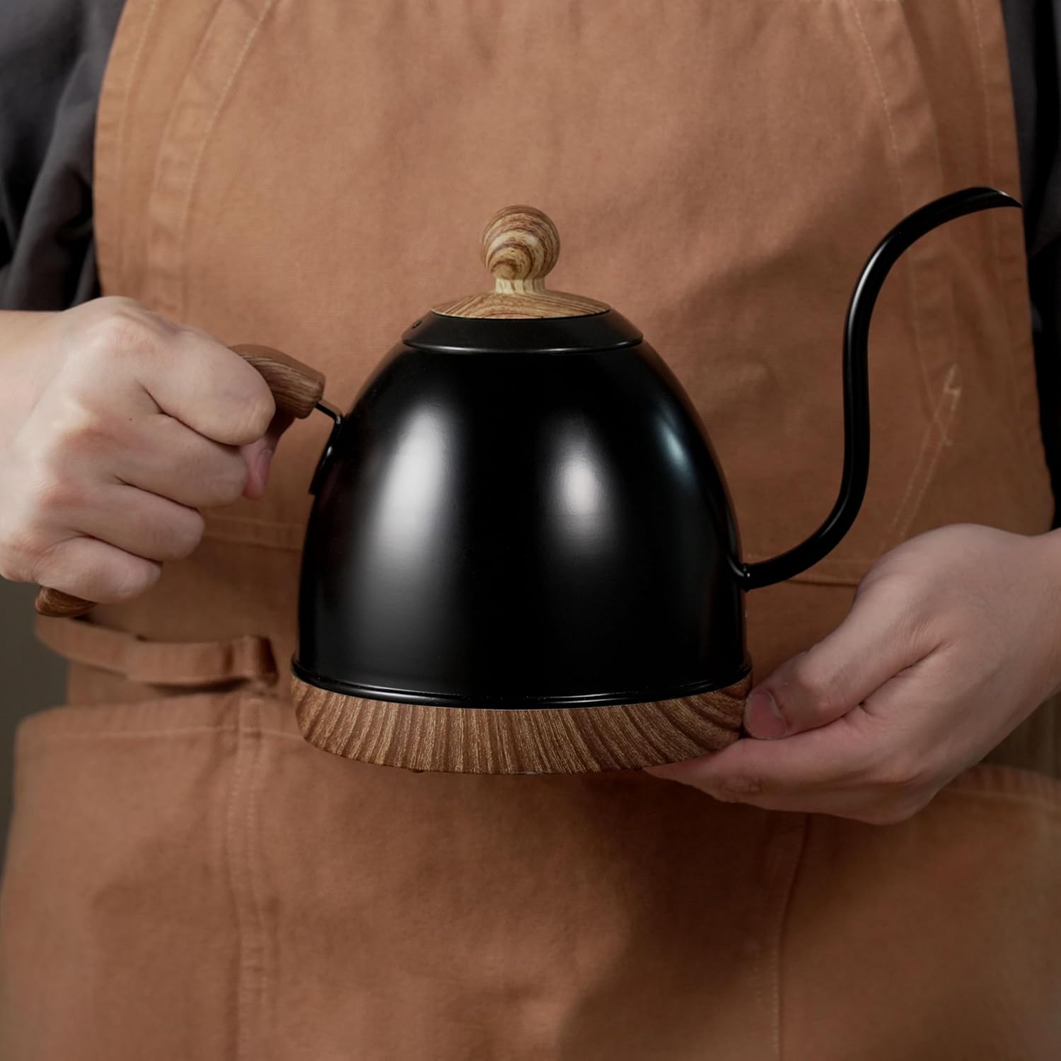 Electric Stainless Steel Gooseneck Kettle Temperature Control Variable For Coffee Tea Water Pour Over 1000 Watt Quick Heating 0.6 Liter Boil-dry Protection Touch Screen Matte Black