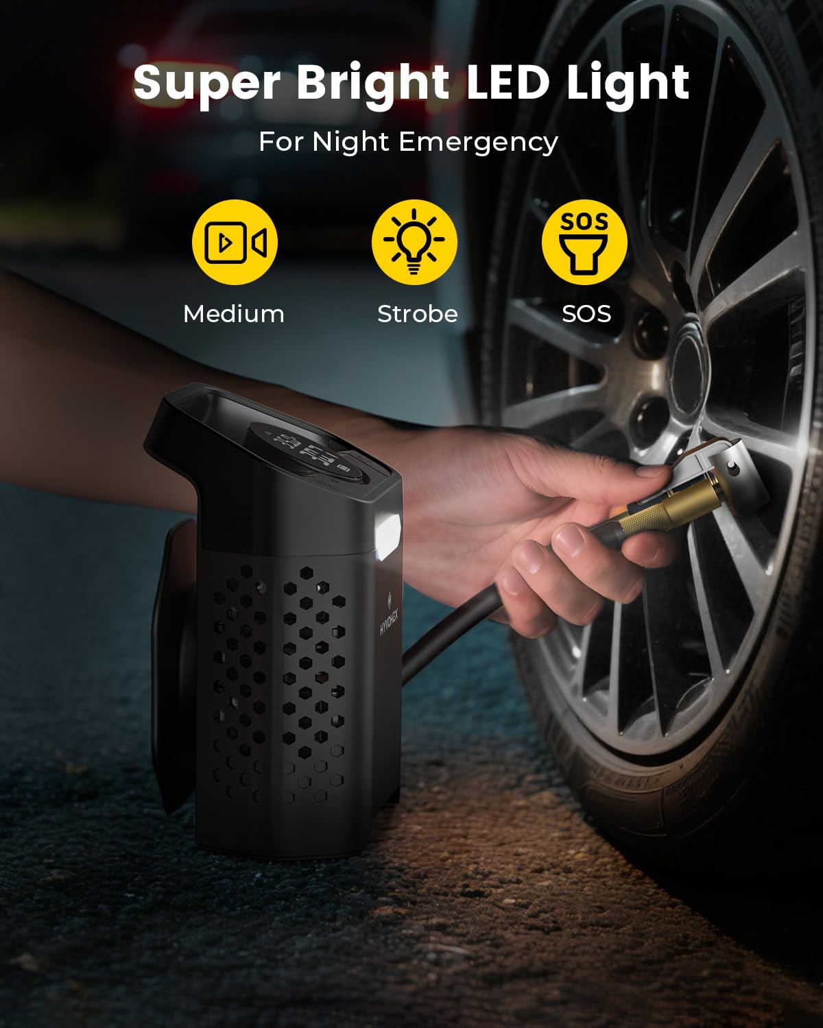 Compressore d'aria portatile, gonfiaggio rapido di 1 minuto, senza fili, pompa ad aria portatile per pneumatici auto con manometro digitale, pompa ad aria elettrica da 160 psi, con luce a LED, per