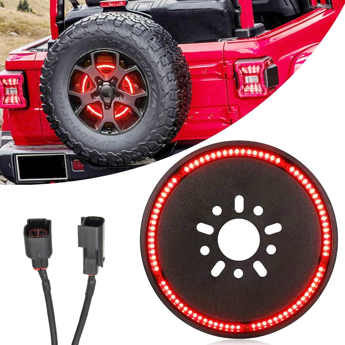 Tänzedzm Spare Tire Brake Light, Brake Light Ring, Rear Tire Light, Third Brake Light Wheel Light LED Ring, Plug & Play for Wrangler 2007-2017 JK JKU YJ TJ, Red Light