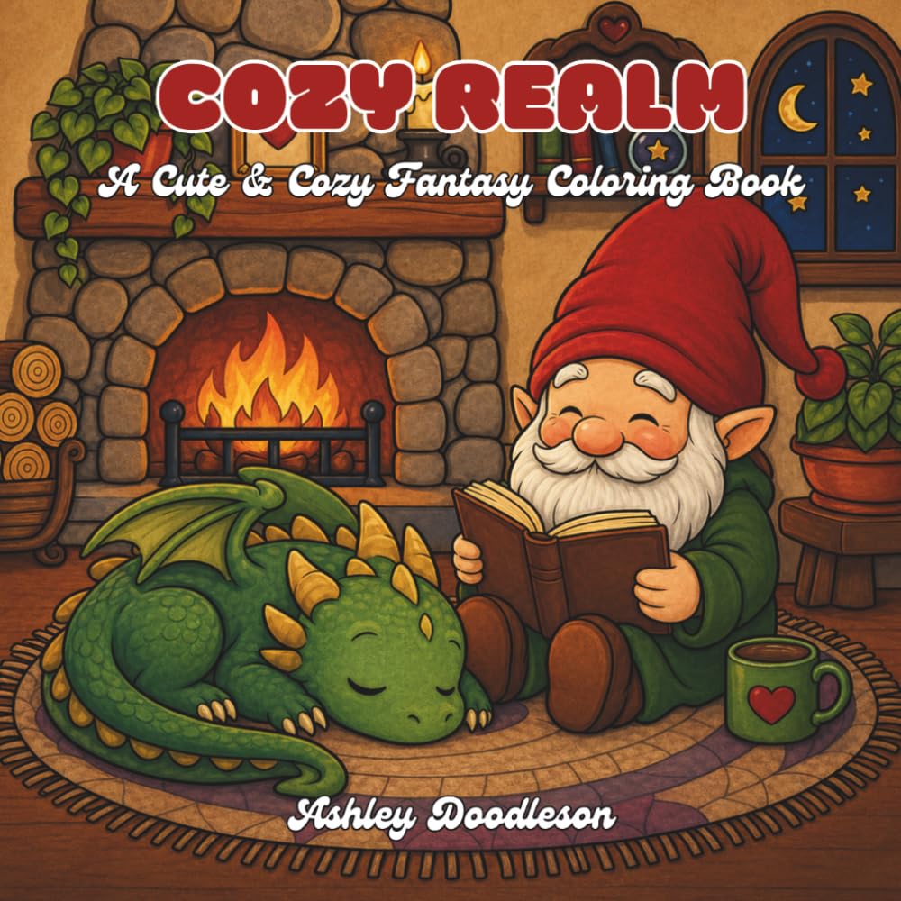 Cozy Realm: A Cute & Cozy Fantasy Coloring Book