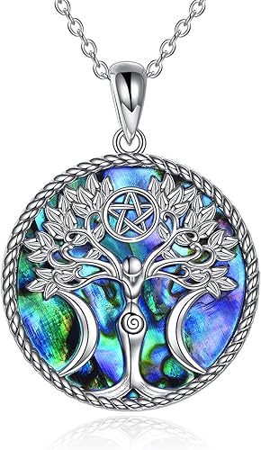 YAFEINI Collar de plata de ley con colgante de pentagrama de pentagrama de triple luna y diosa pagana, amuleto mágico Wicca para mujeres y hombres