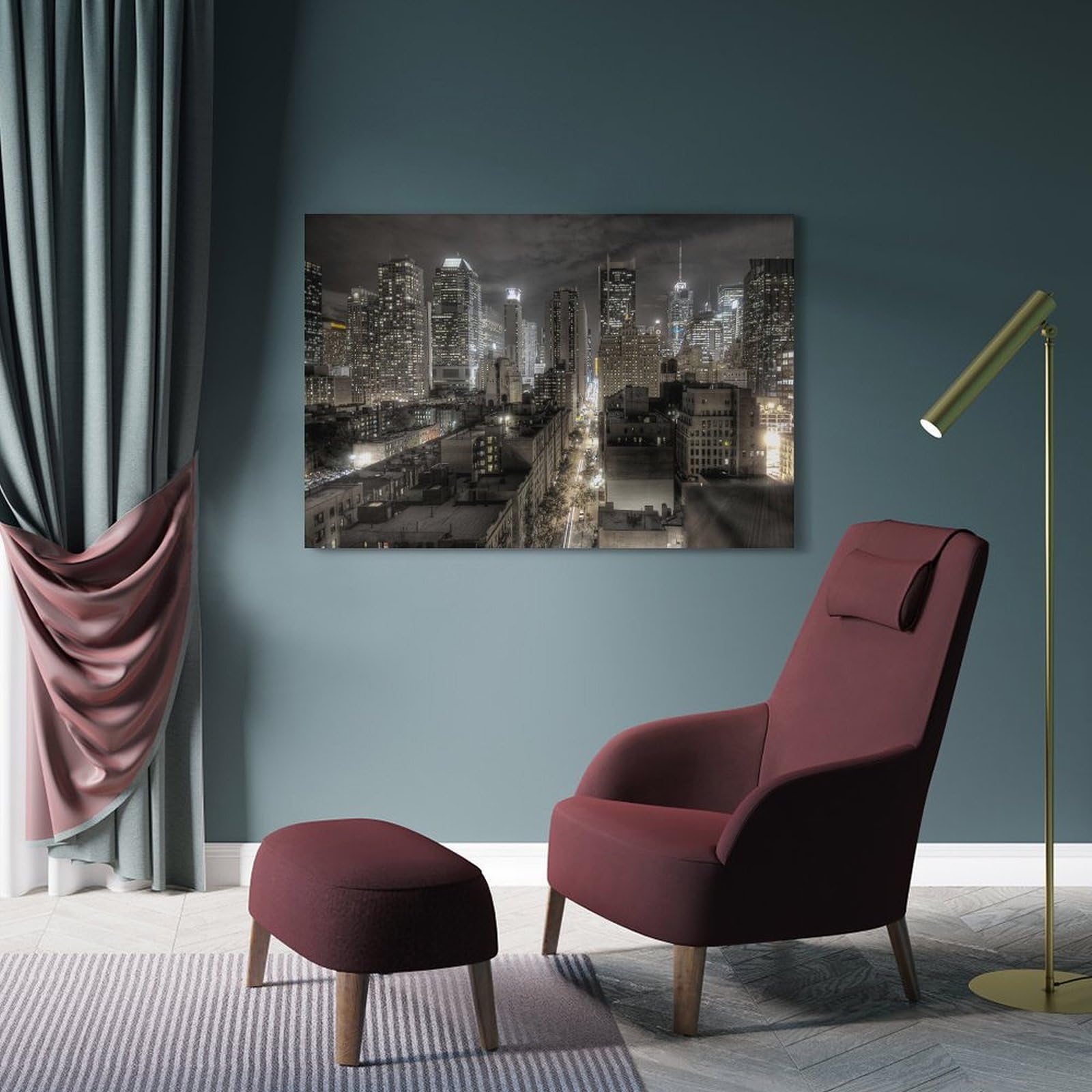 LNSIZH Immagine documentaria di edifici di New York City di notte, quadro decorativo da parete su tela poster e decorazione moderna per la camera da letto (50 x 75 cm)