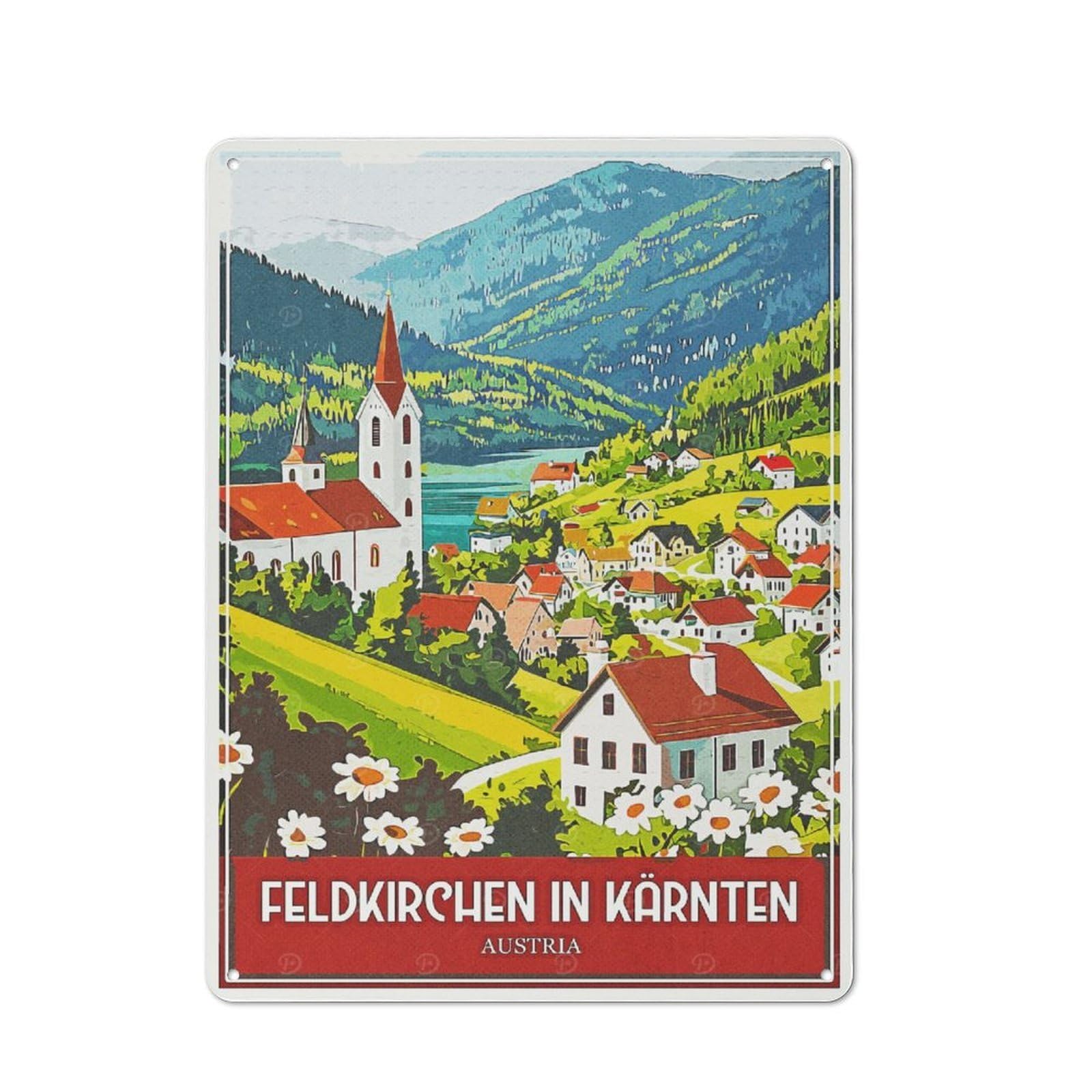 Junmoney Style-16 Tin Sign 40X30cm With Feldkirchen In Kärnten Austria Travel For Workshop Wall, Retro Decor, For Metal Sign Collectors, For Cafés, Pubs And Restaurants