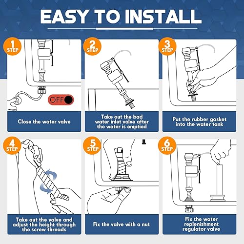 Miniatura 4 de Lasnten Kit de reemplazo de válvula de llenado de inodoro de 8 piezas, kit de reemplazo de válvula para control de agua de tanque y tazón