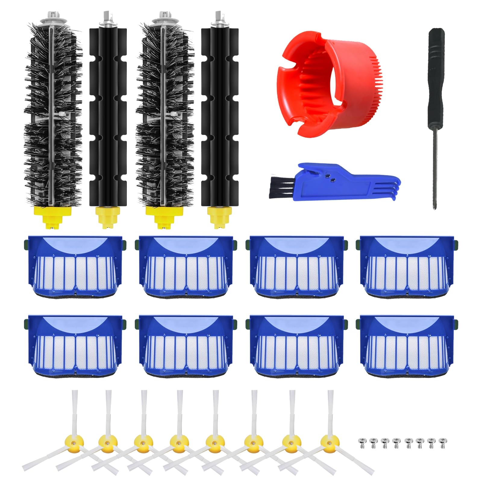 RelaxNest Replacement Parts Accessories for irobot Roomba 600 Series 694 692 675 695 690 680 665 651 650 620 614 & 500 Series 595 585 564, 3 Side Brush, 3 AeroVac Filter, 1 Bristle & Beater Brush