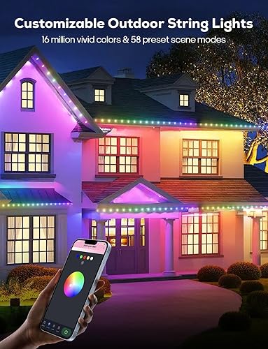 Miniatura 4 de Luces de Navidad inteligentes C9 para exteriores, control remoto con aplicación, conectable, RGB de 66 pies, 100 luces LED de fresa, decoraciones de