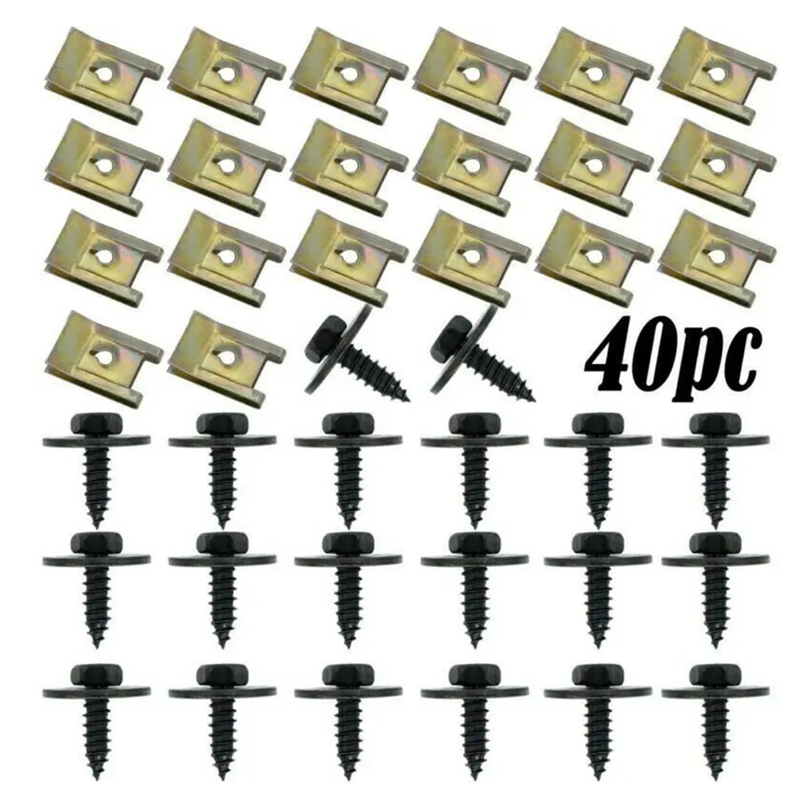 CLENEA 40pcs Chassis Engine Guard Metal Nut/Screw Washers U-Shape Clip for E46 E92 E90 F10 Car Fender Bumper Cross Head Screws