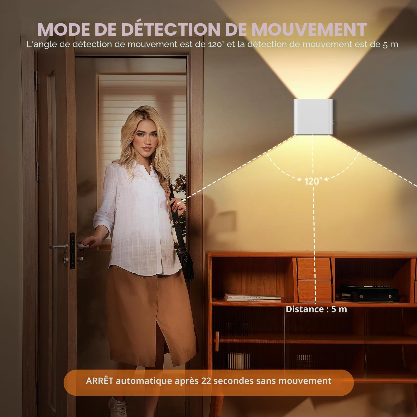 GEARLITE Lot de 2 Appliques Murales LED Rechargeables, Luminaires Intérieur/Extérieur - Faisceau Lumineux Réglable - Blanc Chaud