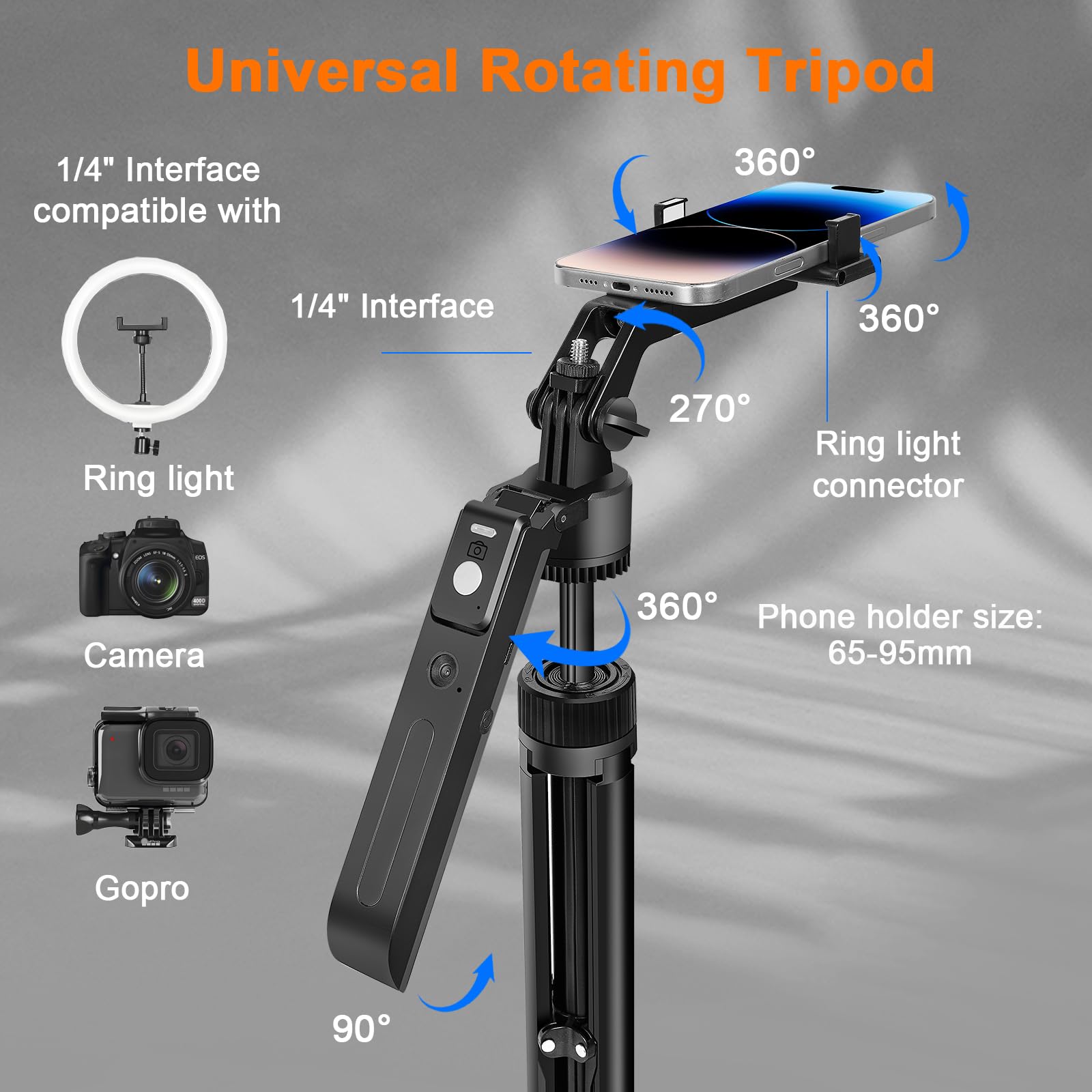 Vlogging-Kit für iPhone, Android, Handy, Gopro-Kamera, 180 cm (70,9 Zoll), automatischer Gesichts-Tracking-Tippod, um 360 Grad drehbar, Selfie-Stick-Stativ, Gestensteuerung