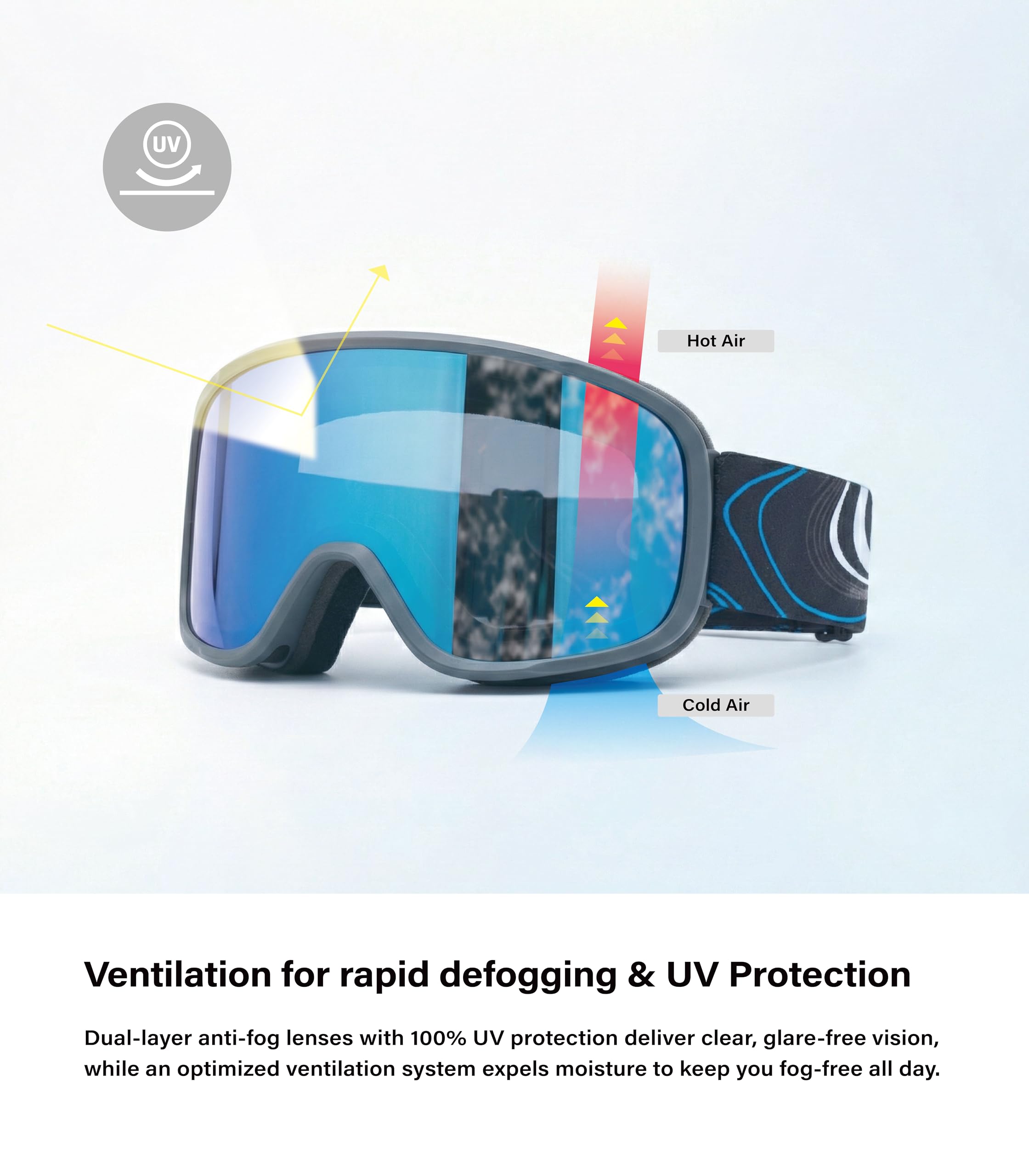 Poppy - Maschera da sci a doppio strato, anti-appannamento, protezione UV400, per uomini, donne e ragazzi