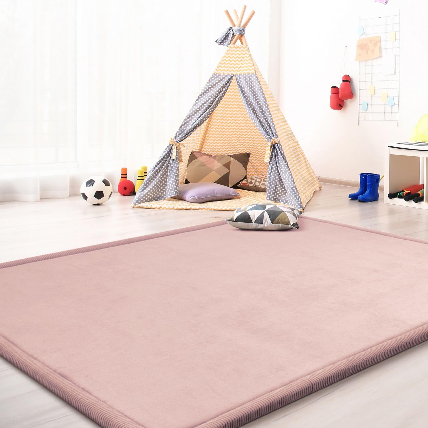 TT Home Krabbelmatte Babyzimmer Teppich Spielmatte Kinder Unifarben rutschfest Flauschig, Farbe: Rosa Pink, Größe:120x160 cm