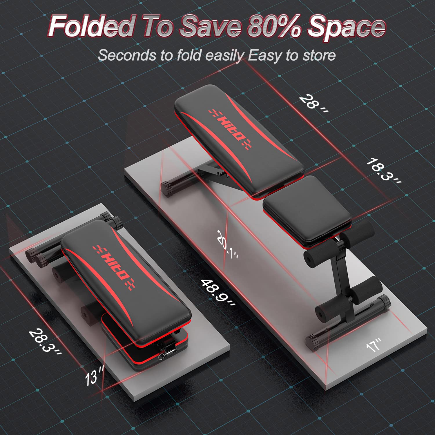 HITOSPORT Adjustable Weight Bench for Full Body Exercise, Foldable Strength Training Bench Press with Resistance Bands for Home Gym & Body Workout Newly Upgraded