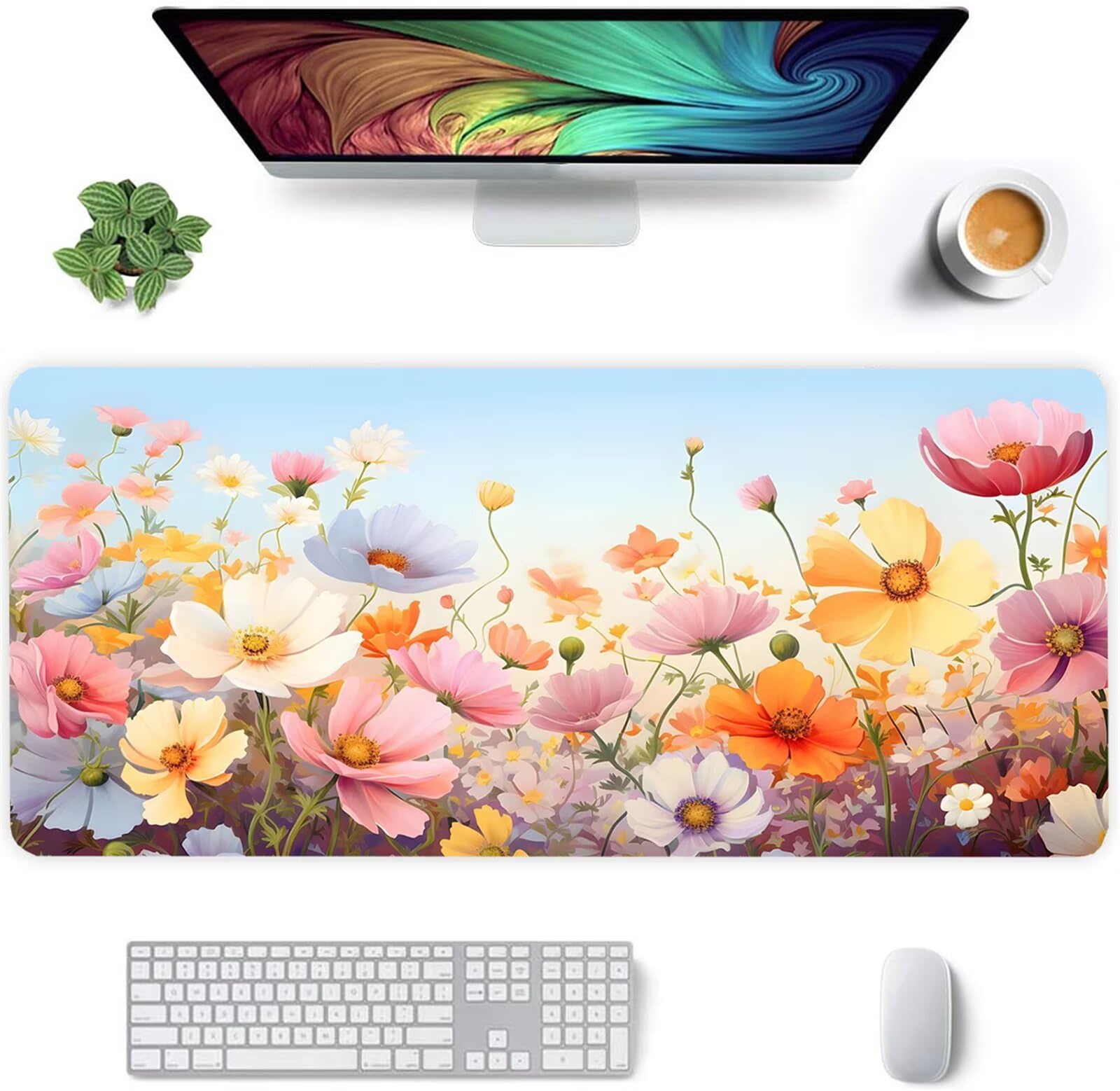 Alfombrilla Ratón XXL 1200x600x2mm Mouse Pad Grande Gaming,Alfombrilla Antideslizante,Tapete Escritorio con Bordes Cosidos,Alfombrilla Ratón para Jugadores, PC, Oficina, Hermosas Flores