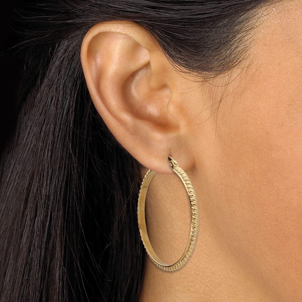 PalmBeach Gold Ion Plated Stainless Hoops & Goldtone Stud 6 Pair Earrings Set (4 cttw) (35mm,40mm)