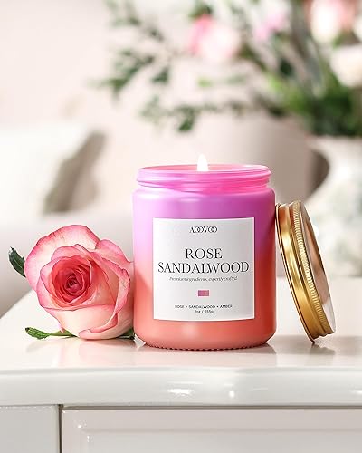 Miniatura 2 de AOOVOO Velas de sándalo rosa Vela perfumada de regalo para mujeres, vela de soja de 9 onzas, 50 horas de combustión, vela en tarro para el hogar
