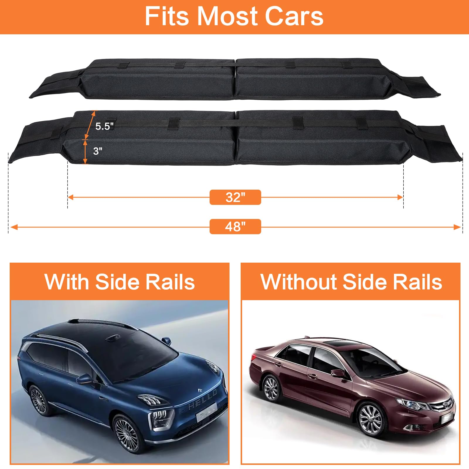 Universal Car Soft Roof Rack for Kayak Surfboard SUP Canoe,Car Rooftop Rack for Ski & Snowboard with 2 Heavy Duty Tie Down Straps, 2 Tie Down Rope, 2 Quick Loop Strap and Storage Bag