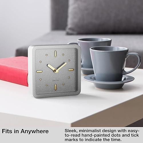 Miniatura 3 de Driini Moderno reloj de escritorio y estante de mediados de siglo (gris y dorado), funciona con pilas con movimiento analógico silencioso, pequeños