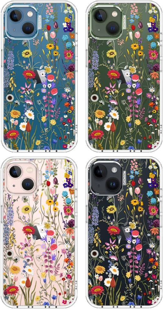 MOSNOVO for iPhone 13/14 Case | Military Grade 6.6ft Drop Tested | Clear with Wildflower Meadow Design - Image 4