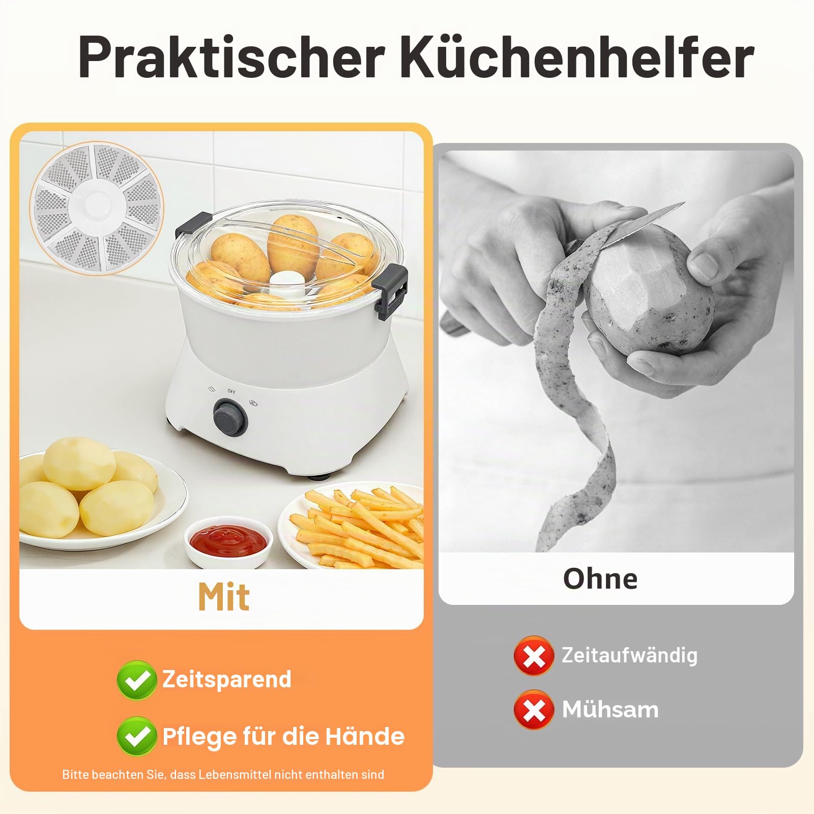 85W Kartoffelschäler Elektrischer und Gemüseschäler Mit 304 Edelstahl-Klinge Es kann 0.8KG Kartoffeln,fur Trocknen von Gemüse und Schälen Neuen und Alten Kartoffeln Verwendet Werden (Weiß Form 2)