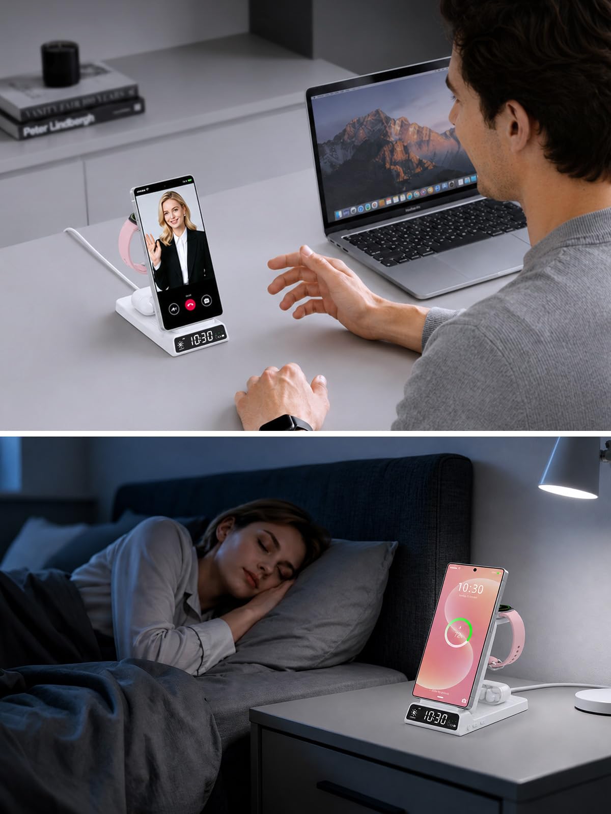 Chargeur Induction pour Samsung Galaxy S26/S25/S24/Z Flip 7/Fold 6 Charge 3 en 1, Chargeur Montre pour Samsung Galaxy Watch Ultra/8 Classic/7/6, Chargeur sans Fil pour Galaxy Buds 4/3 (Blanc)