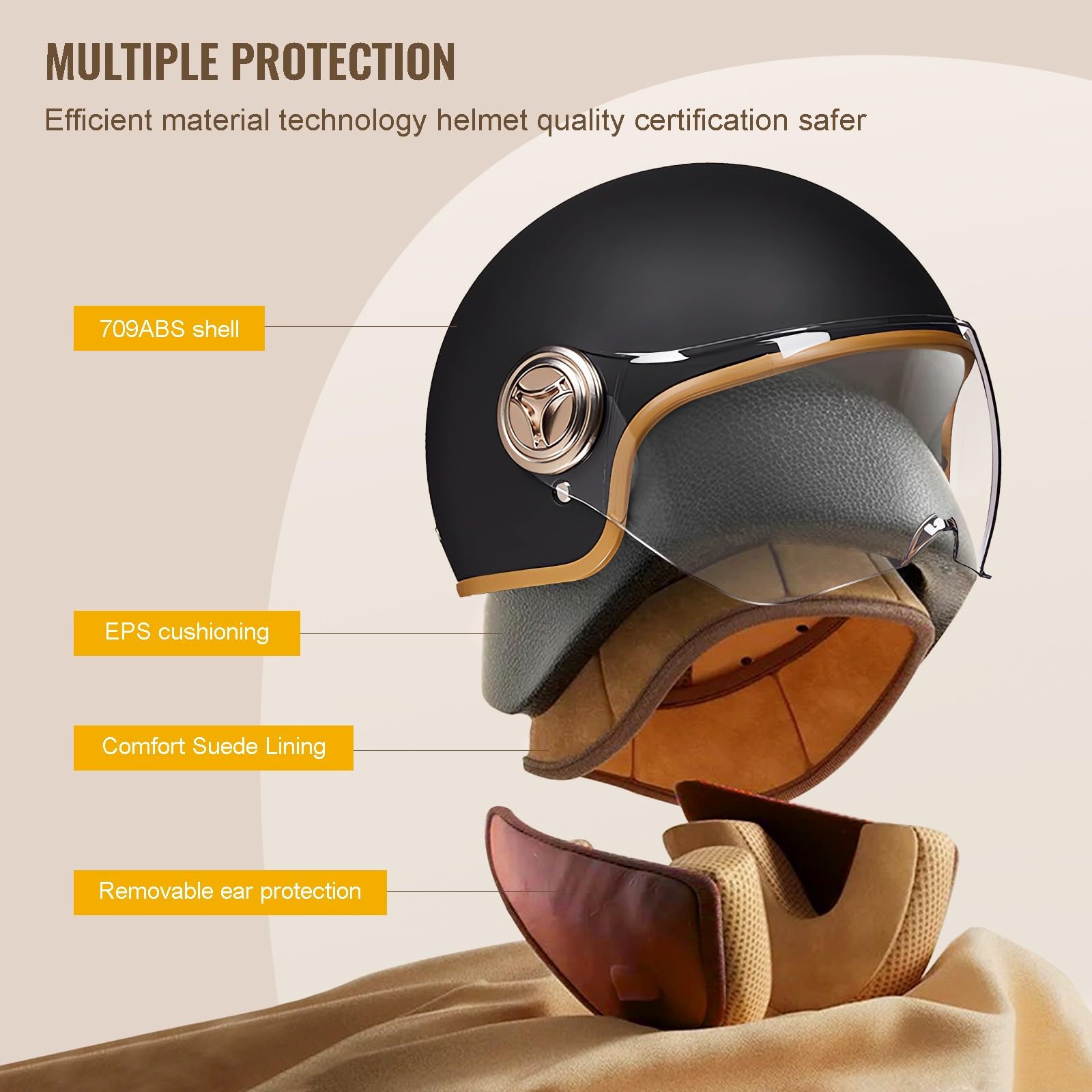 Vespa 3/4 Halber Motorradhelm,Retro-Motorradhelm,ECE-Zugelassener Elektroroller-Kinder-3/4-Motorradhelm Für Vespa,ATV, Moped 5