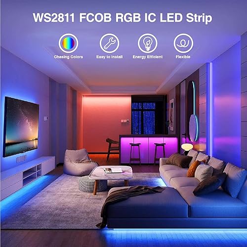 Miniatura 2 de HAMRVL FCOB RGB Smart IC COB Tira de luces LED, WS2811, direccionable, flexible, de alta densidad, uniforme, luces LED de persecución de color, CC