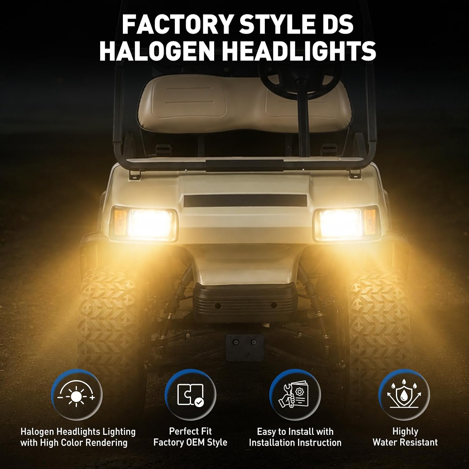 Club Car DS Halogen Headlights for Club Car DS & Turf & Carryall 1993-Up Golf Cart,Passenger and Driver Side Factory Style OEM# 101988002, 101988001,Replace12V Head Lights Kit Assembly image 2