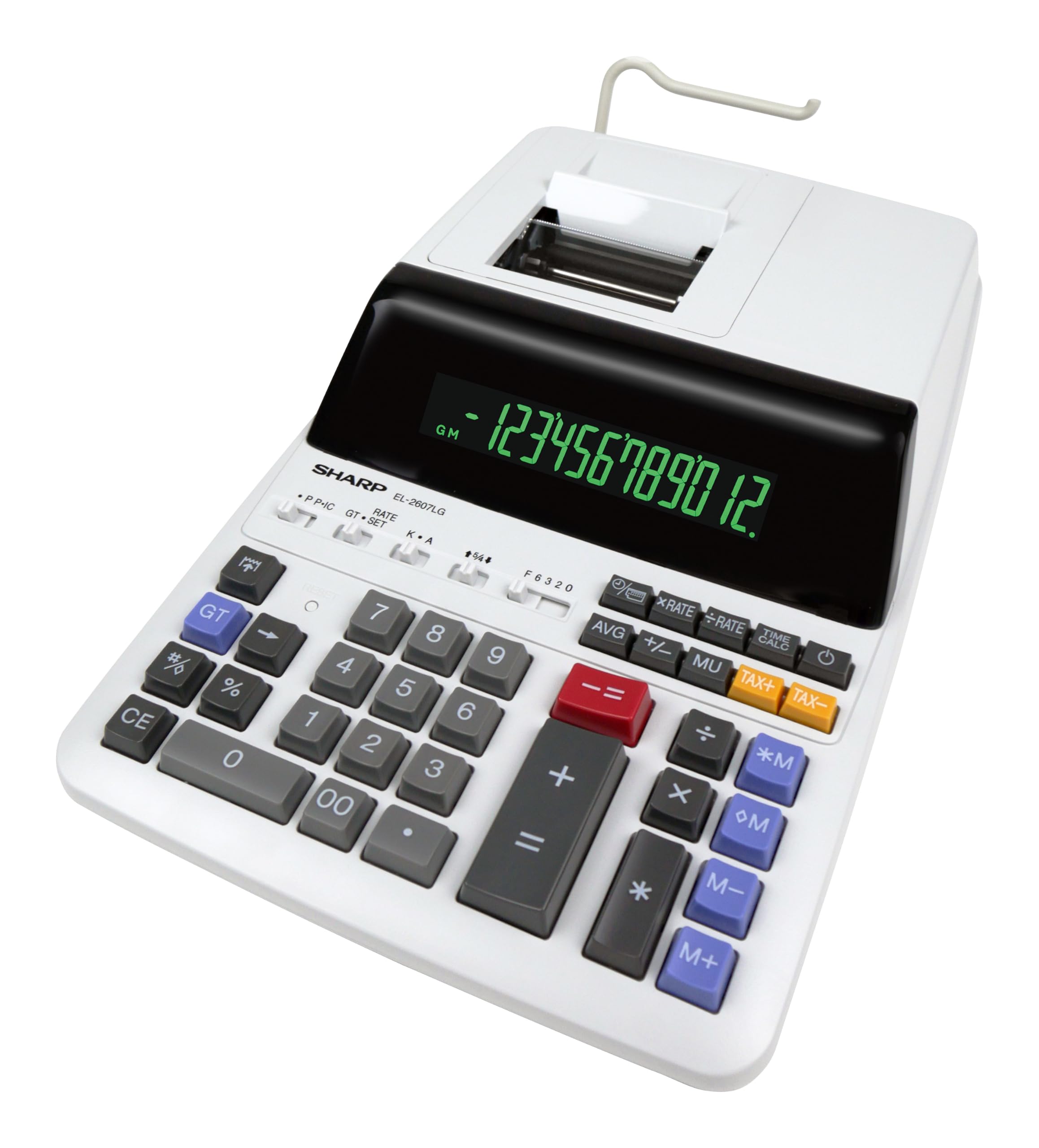 Sharp EL-2607LG Druckender Tischrechner 12-stellig, LCD Display, Heavy-Duty-Druckwerk, Tax/Währung, Schwarz/Rot Druck, Netzanschluss, Weiß