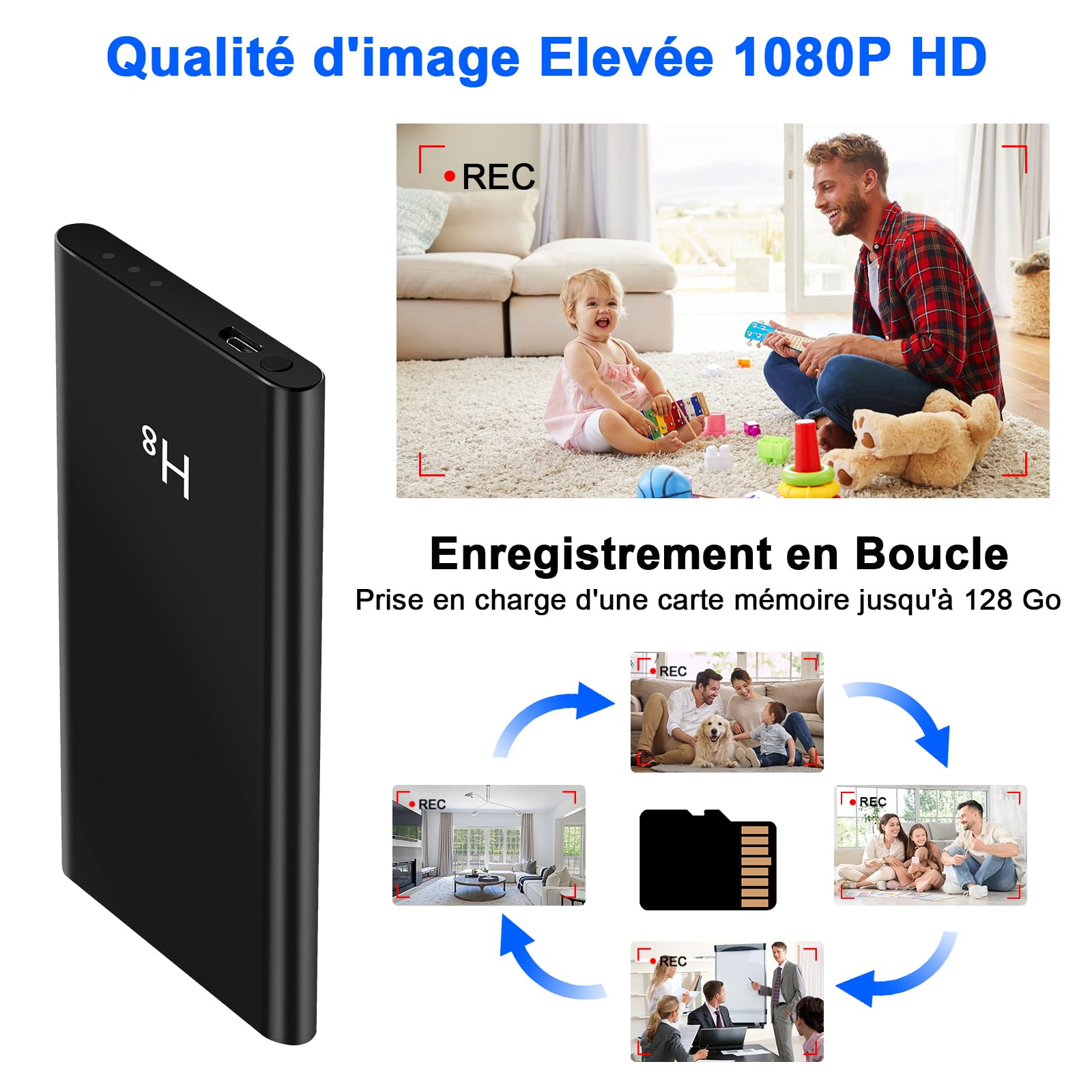 Telecamera Nascosta Spia, 5000mAh Power Bank Micro Camera Spia Nascosta, HD 1080P Mini Spy Cam con Visione Notturna e Sensore di Gravità per Interno/Esterno con Cavo USB 3 in 1