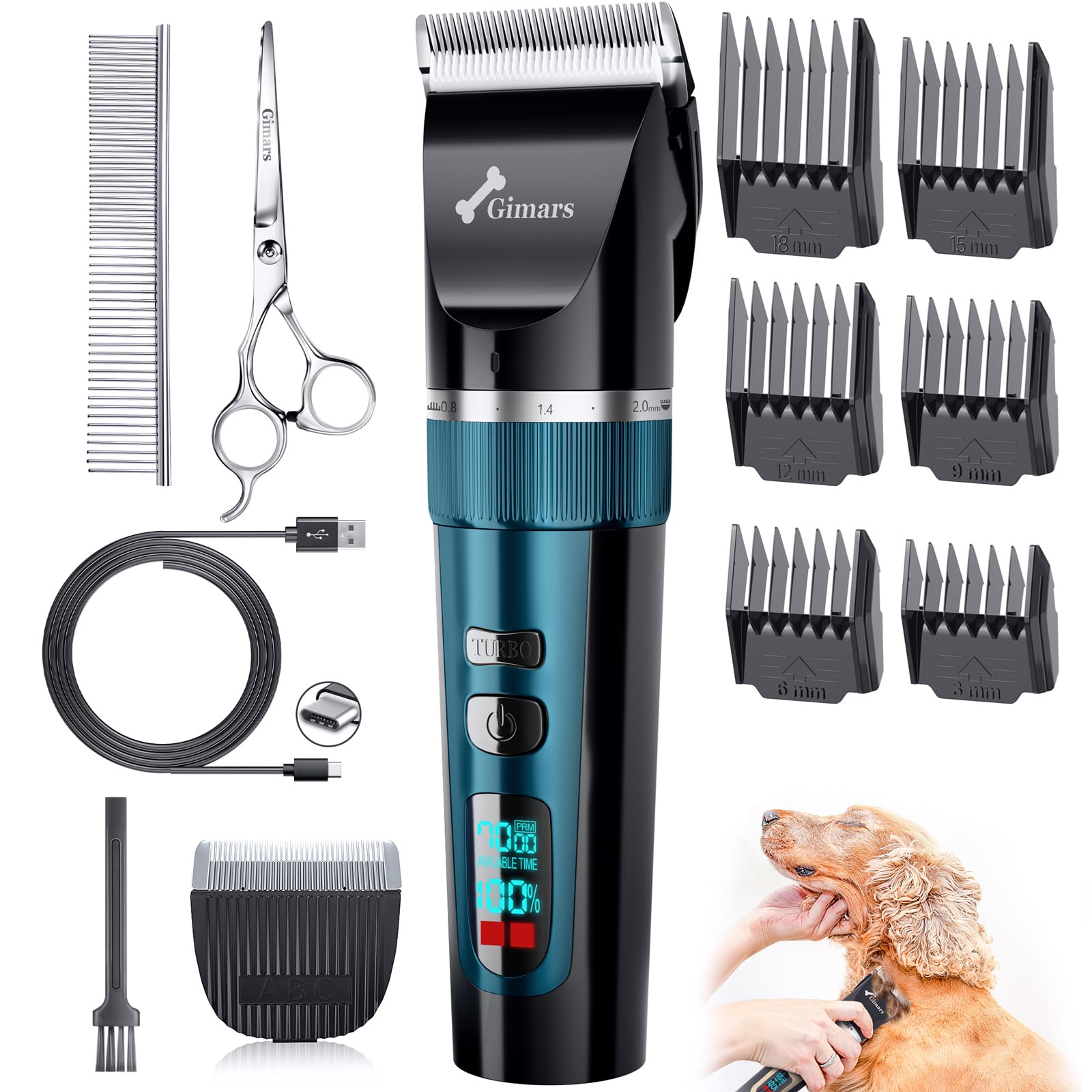 Gimars Tondeuse Pour Chien 2 En 1 Sans Fil à 3 Vitesses Avec Petite Lame De Coupe-Pattes, Rechargeable à Faible Bruit Pour Poils d'Animaux Épais, Kit De Tondeuse Pour Chiens Et Chats