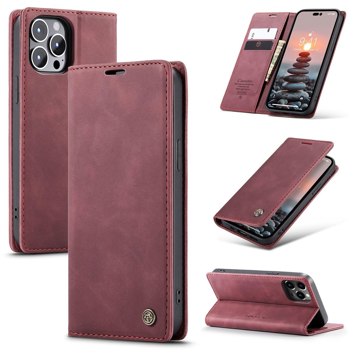 Étui König Design iPhone 15 Pro Max clapet bordeaux robuste - 7