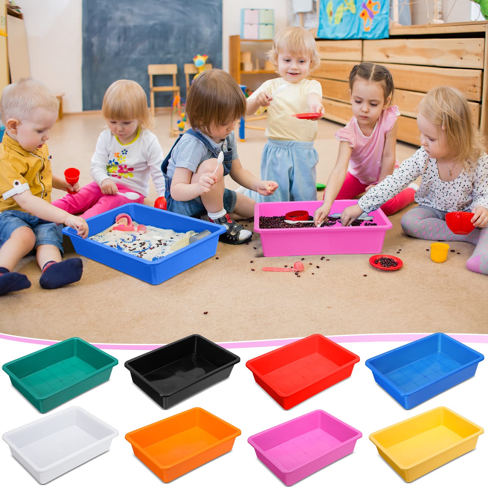 24 Stück PapierOrganizer, Briefgröße, flache Aufbewahrungstablett, buntes Kunststoff, zum Einschieben, Klassenzimmer, Aktenhalter, Körbe für Klassenzimmer, Büro, Lehrer, Buch, Schulbedarf und