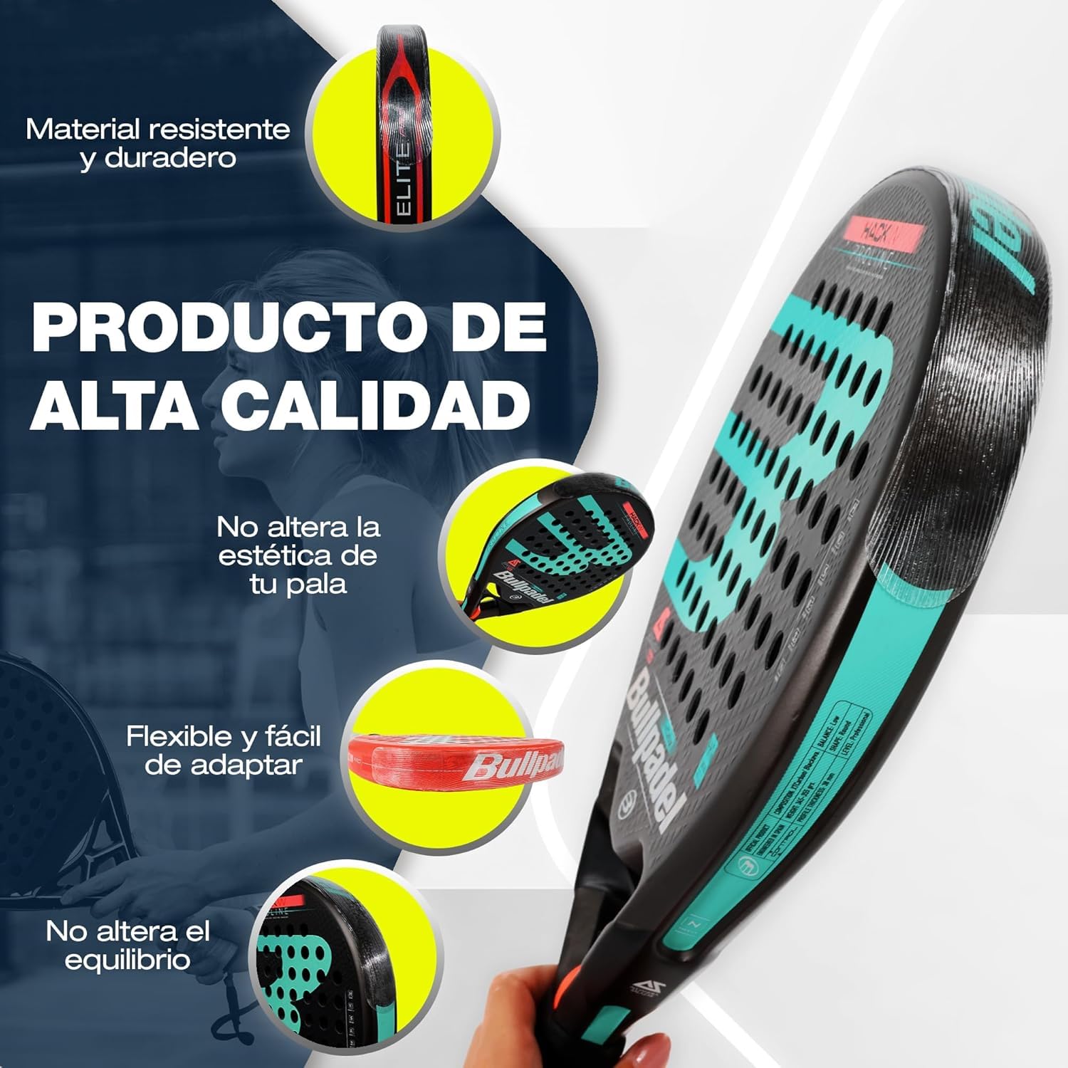 Protector Pala Padel Acabado Premium Rugoso ZRZ Sports para Mayor protección – Protección Duradera y Resistente a Impactos, Silicona 35x370mm – Fácil Instalación y Ligero — view 3