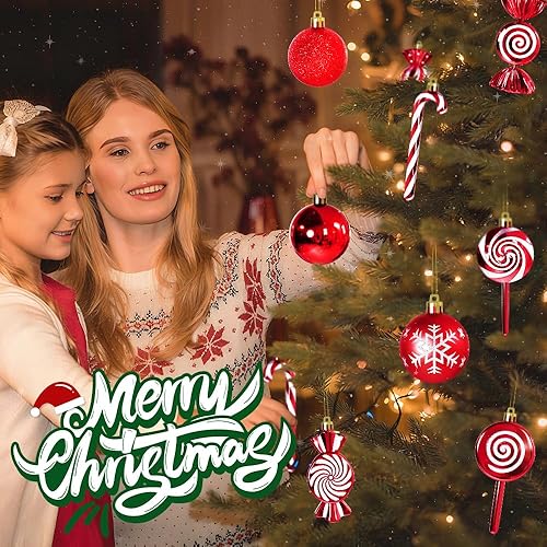 Miniatura 7 de MOYEE - 36 adornos de Navidad rojos y blancos, adornos de Navidad rojos inastillables de plástico para árbol, decoraciones de Navidad de bastón de