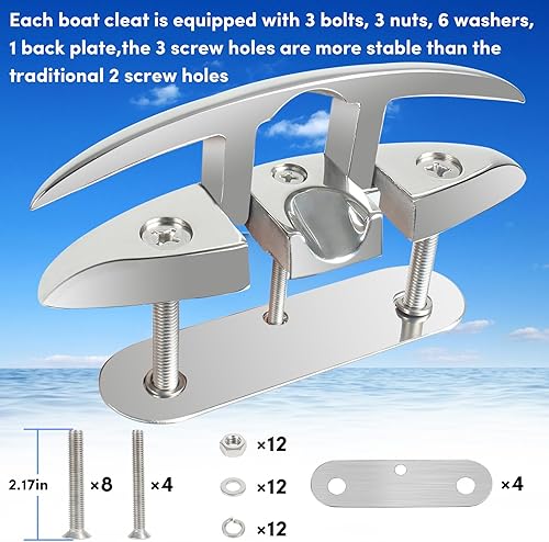 Miniatura 3 de Tacos plegables de acero inoxidable 316 de 5 y 6 pulgadas (2 tamaños), tacos de muelle de barco de grado marino con pernos de acero inoxidable y